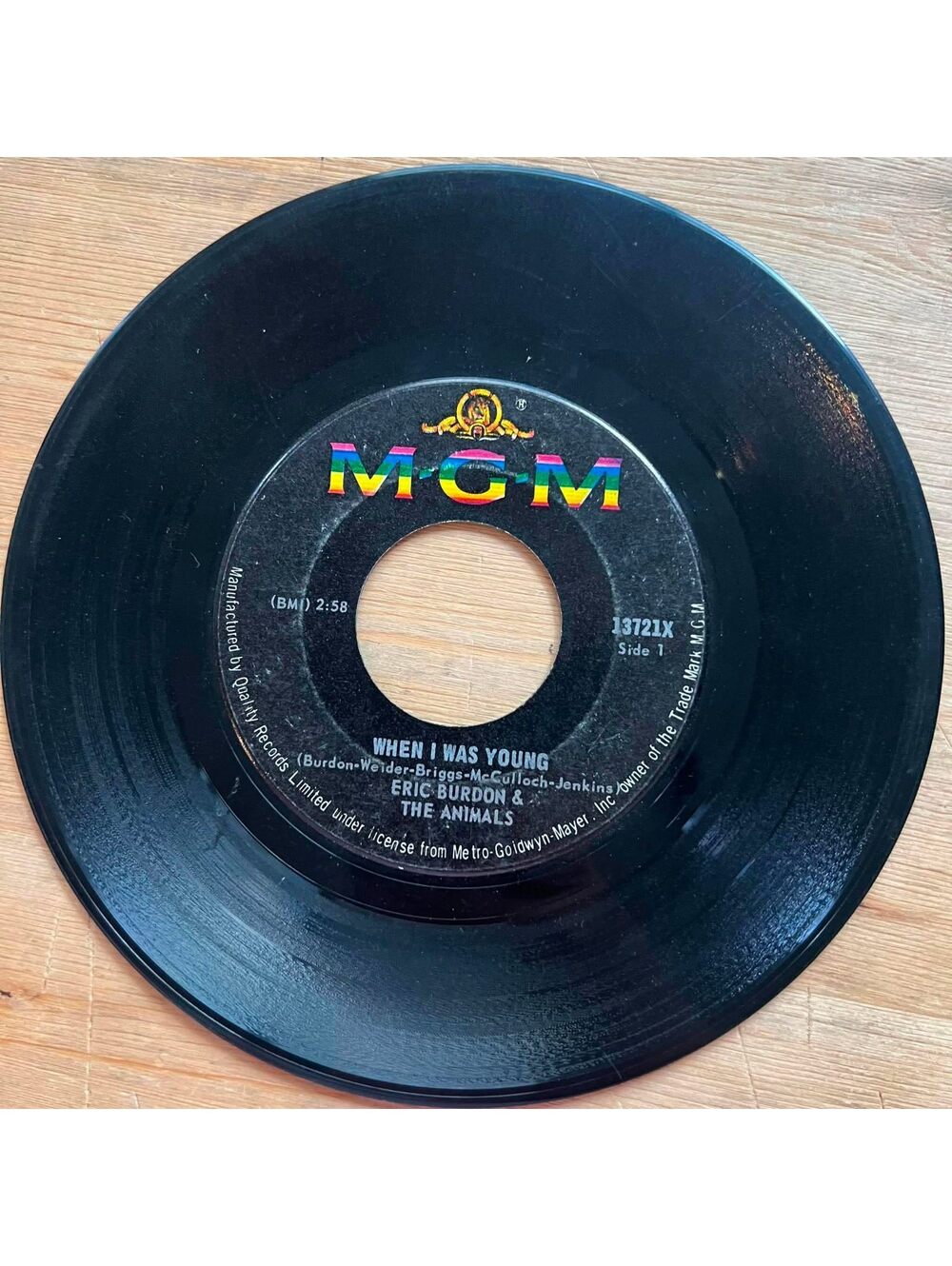 Eric Burdon & The Animals - When I was Young/A Girl Named Sandoz 45rpm VG+ R89